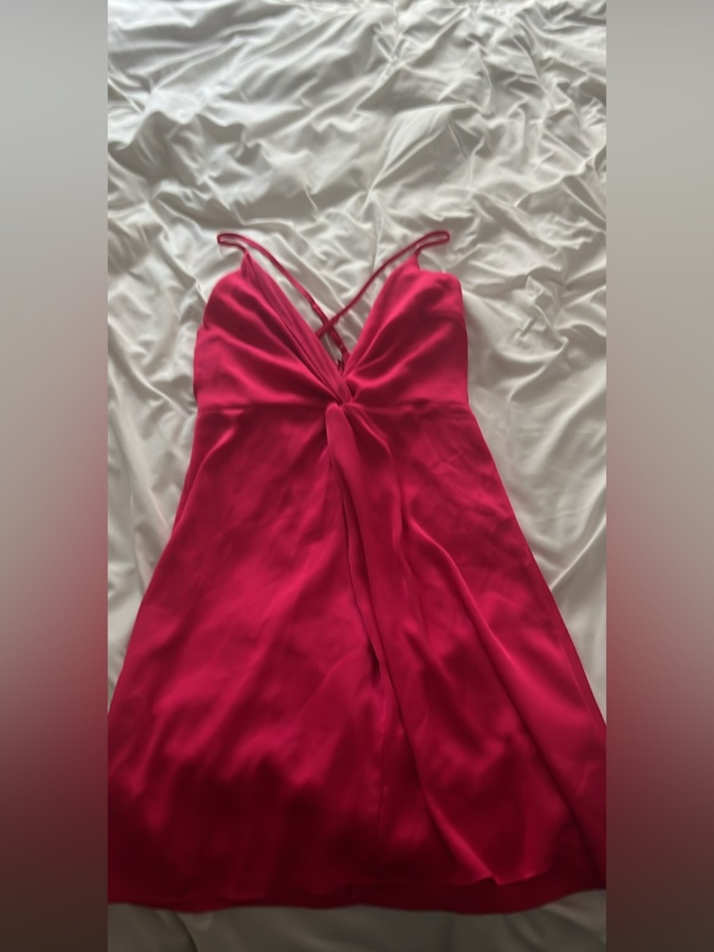 Express Hot Pink Twist-Front Strapless Slip Dress